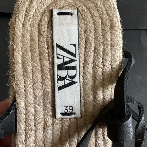 Zara black leather tie up sandal with jute sole - Picture 6 of 6